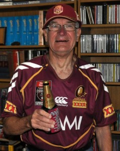 Peter Schumacher following State of Origin II. He won the cap for being the nearest to the half time score difference and the jersey for being the closest to the full time score difference. The Minister for Home Affairs won the stubby holder for picking the first try scorer. The event was held at the bar of the plus fifties lifestyle village they reside at these days.