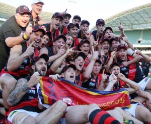 West Adelaide players celebrate a drought-breaking SANFL Premiership. (pic: Peter Argent)