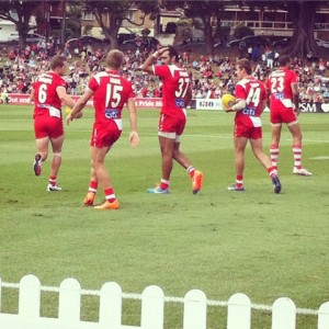 Close enough to smell the linament.. Keiran Jack and some blokes named Adam and Lance